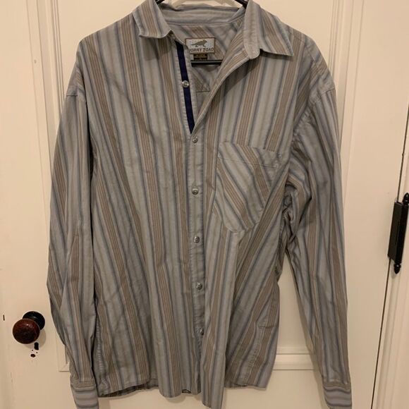 Horny toad button down gray/blue striped shirt L - Picture 1 of 3
